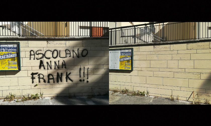 Ripulito il muro dalla scritta Anna Frank