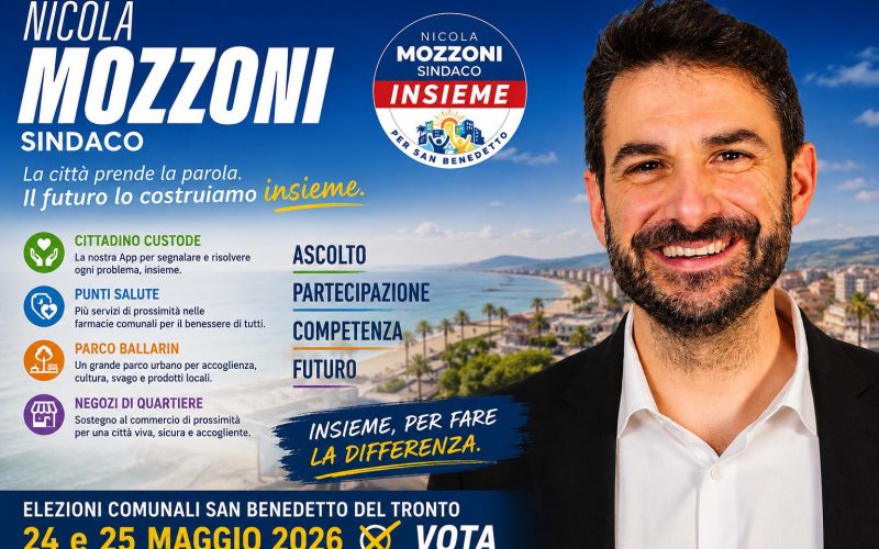 Insieme per San Benedetto: 5 liste civiche più 3 liste di partito. Non ‘io farò’, non ‘noi dei partiti faremo’. Ma ‘insieme faremo’. E la gente, finalmente, può fare con Mozzoni sindaco