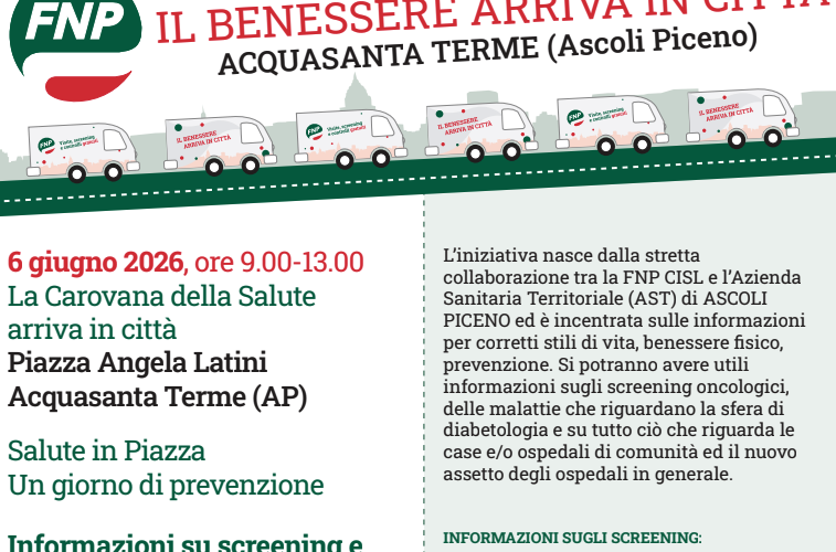 La FNP CISL e la CISL di Ascoli Piceno e San Benedetto organizzano la Carovana della salute