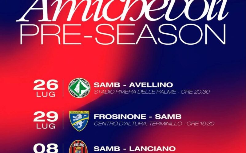 Amichevoli pre-campionato: la Samb sfida Avellino, Frosinone e Lanciano per preparare la nuova stagione di serie C