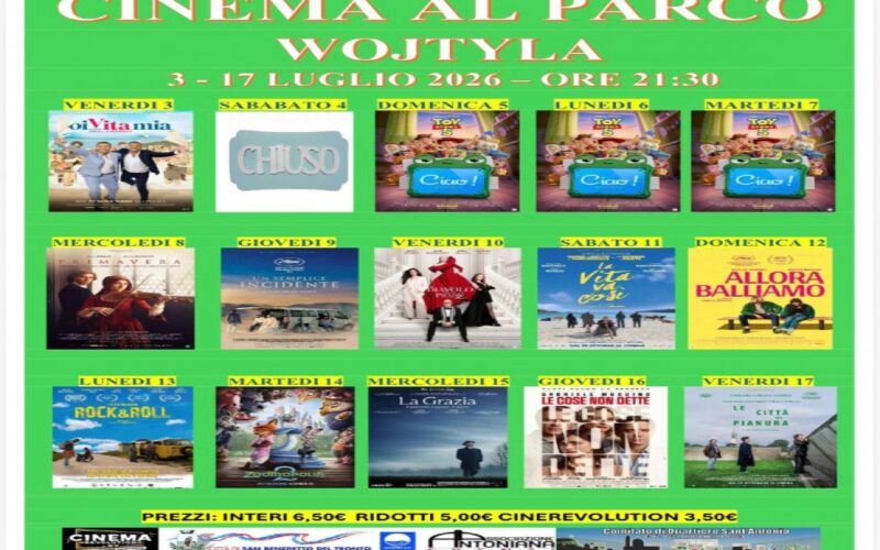 San Benedetto, il Cinema al Parco Karol Wojtyla torna ad accendere le sere d’estate: ecco il programma di luglio