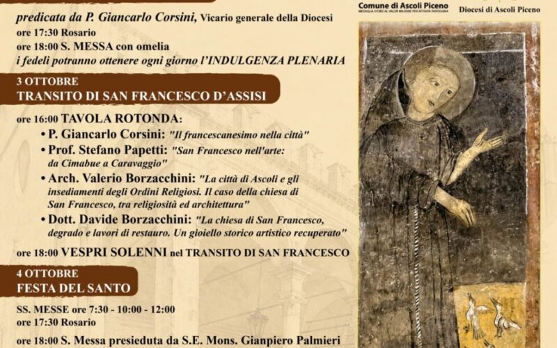 Festa di San Francesco d&rsquo;Assisi, Nell&rsquo;ottavo centenario del transito Tutti gli appuntamenti nelle Diocesi del Piceno